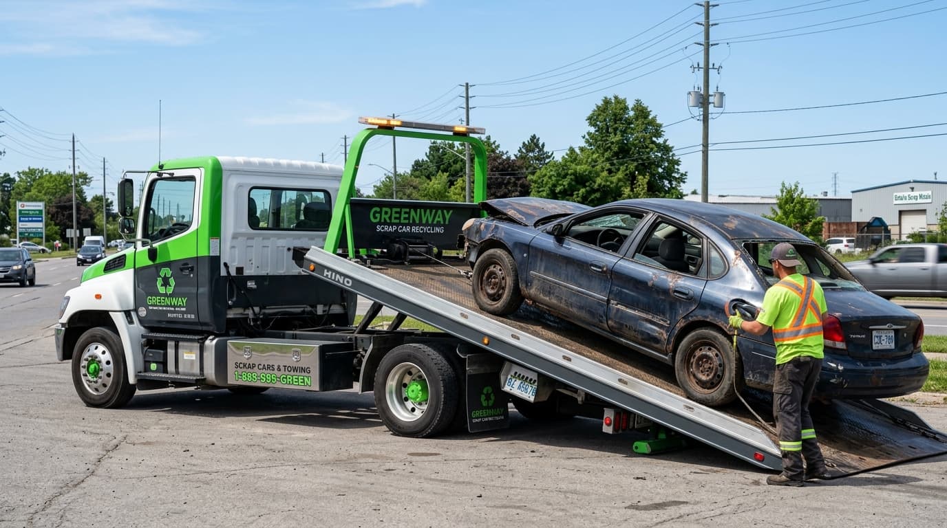 How to Sell a Scrap Car in Ontario Guide - Tow Truck Loading Vehicle