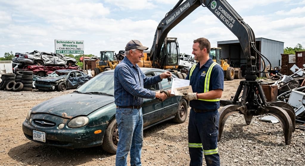 Scrap Car Removal in Ontario - Handing keys to licensed auto recycler for cash on spot